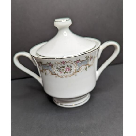 Fine China Japan Roquefort Creamer Sugar Set Silver Trim Floral Pattern - Picture 8 of 9